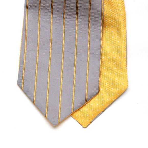 Mens Cravat Ascot 100%Silk Reversible Yellow Grey A166 Gift Box - Picture 2 of 6